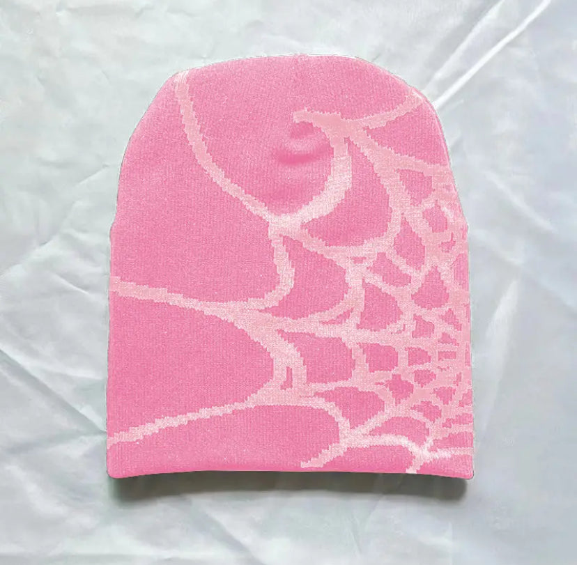 Spiderweb Beanie Black and Pink