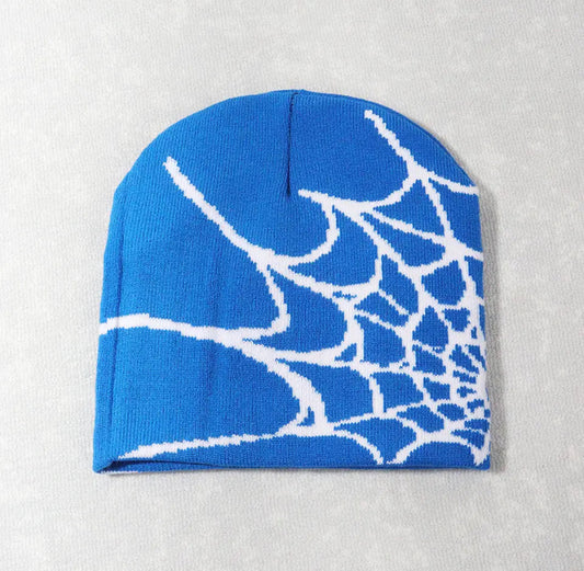 Spiderweb Beanie White and Royal Blue