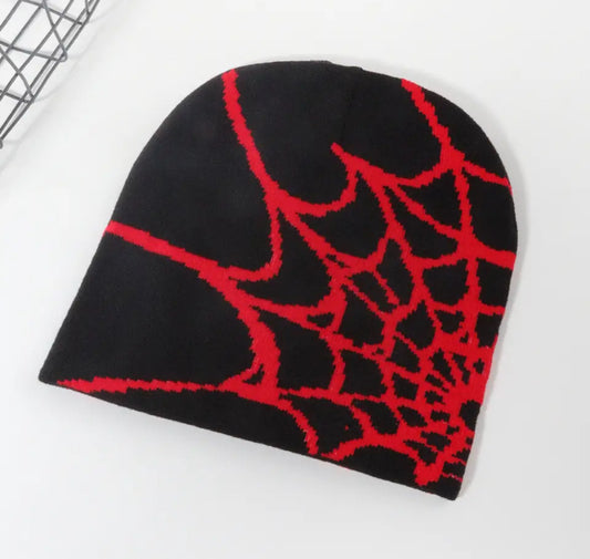 Spiderweb Beanie Red and Black