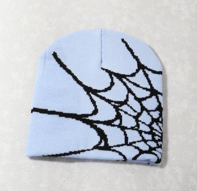 Spiderweb Beanie Black and Baby Blue