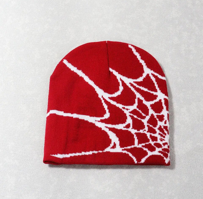 Spiderweb Beanie White and Red